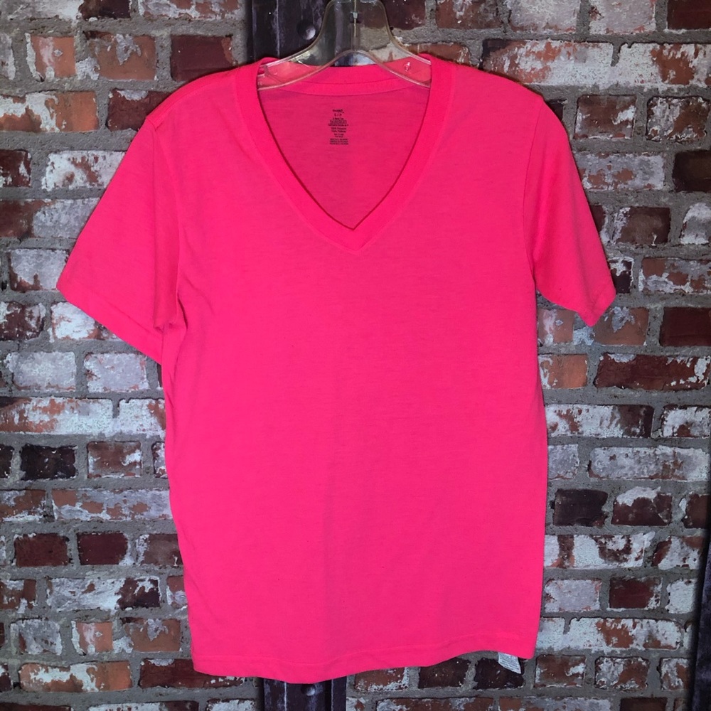 Hot pink  V Neck Workout Shortsleeve Tee